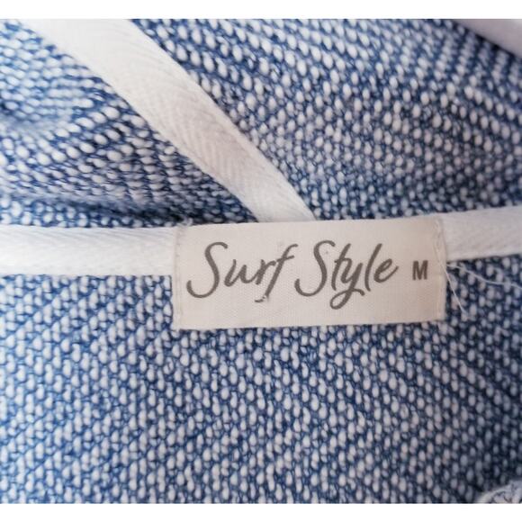 SURF STYLE Light Blue V-Neck Pullover Drawstring  Baja Kanga Hoodie - Size M - Picture 5 of 6